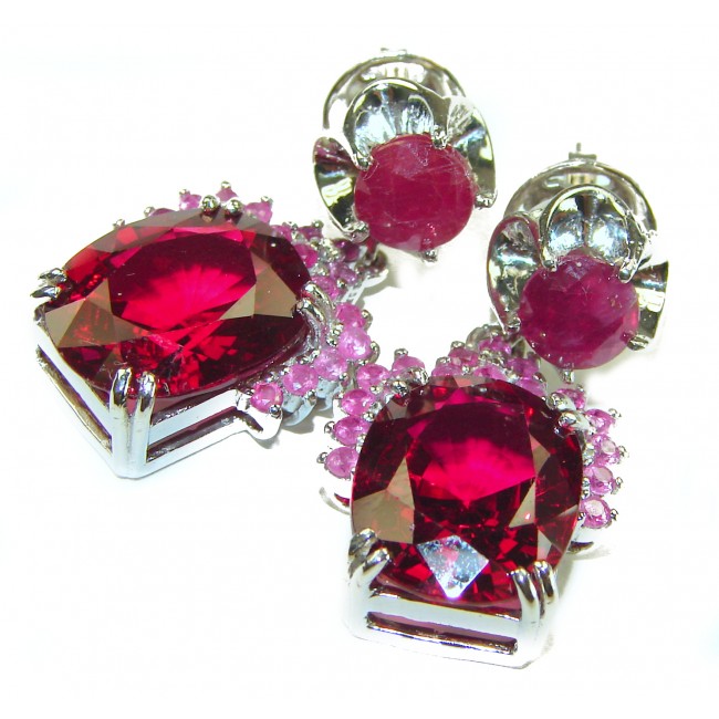 Deep Love 16.5 carat Red Topaz .925 Sterling Silver handmade Statement earrings