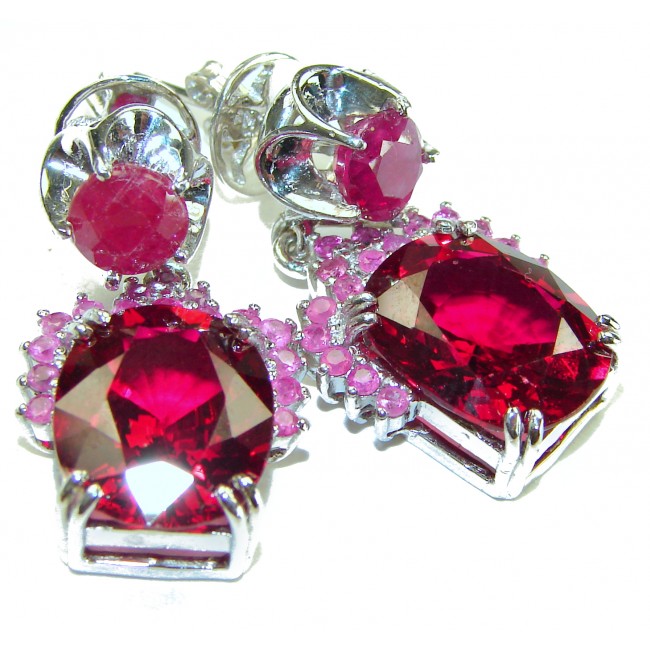 Deep Love 16.5 carat Red Topaz .925 Sterling Silver handmade Statement earrings