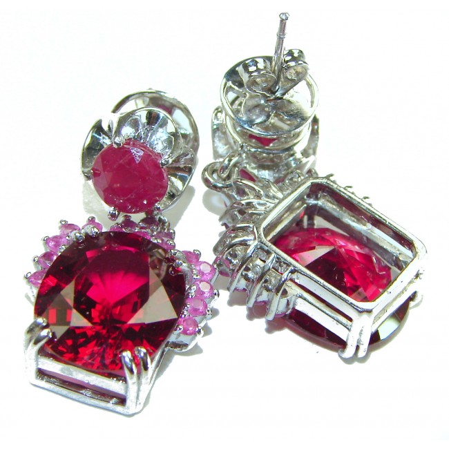 Deep Love 16.5 carat Red Topaz .925 Sterling Silver handmade Statement earrings