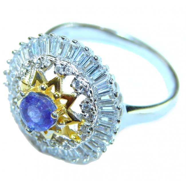 Incredible authentic 1.9 carat Tanzanite 14K Gold .925 Sterling Silver handmade Ring size 8