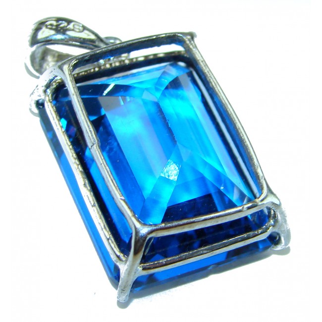 Enchanted Blue Sky 42.5 carat London Blue Topaz .925 Sterling Silver handmade Pendant