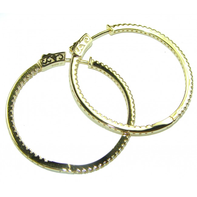 1 3/4 inches Vintage Style Authentic White Topaz 14K Gold over .925 Sterling Silver handcrafted hoop earrings