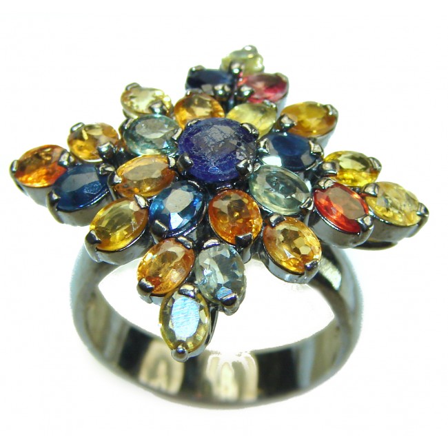 Isabella 14.2 carat Sapphire black rhodium over .925 Silver handcrafted Statement Ring s. 8