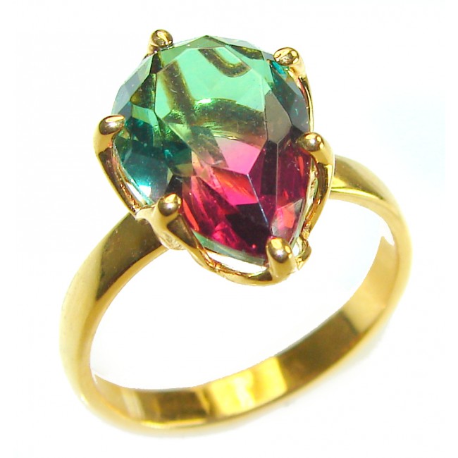 7.9 carat pear cut Brazilian Tourmaline 14K Gold over .925 Sterling Silver Perfectly handcrafted Ring s. 7 1/2