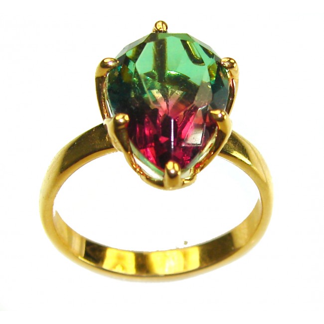 7.9 carat pear cut Brazilian Tourmaline 14K Gold over .925 Sterling Silver Perfectly handcrafted Ring s. 7 1/2