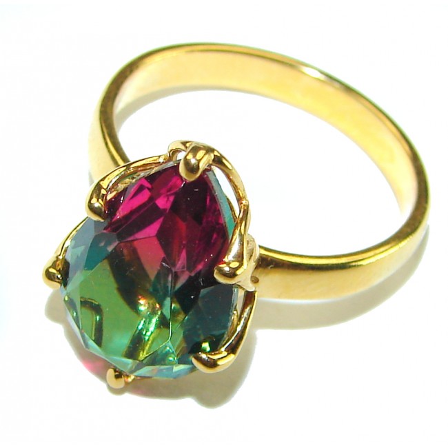 7.9 carat pear cut Brazilian Tourmaline 14K Gold over .925 Sterling Silver Perfectly handcrafted Ring s. 7 1/2