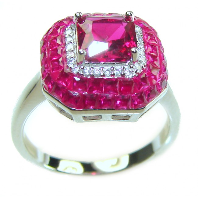 Esmeralda 3.8 carat Ruby .925 Sterling Silver handcrafted Ring size 7