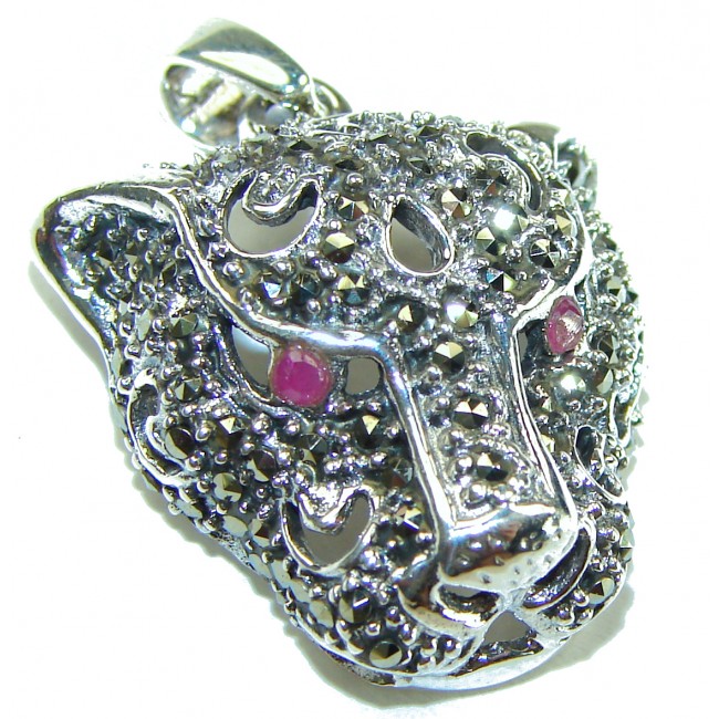 Gephard Natural Marcasite Ruby .925 Sterling Silver handmade pendant