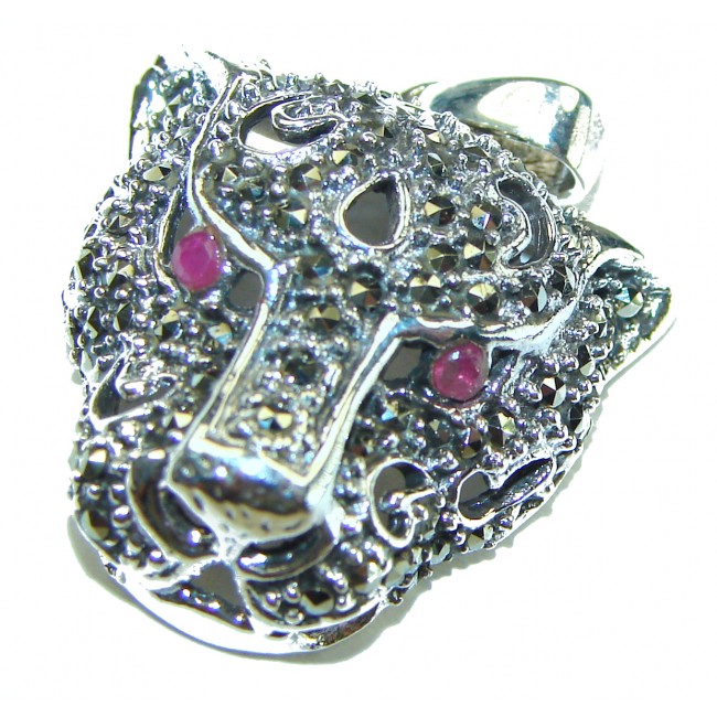 Gephard Natural Marcasite Ruby .925 Sterling Silver handmade pendant