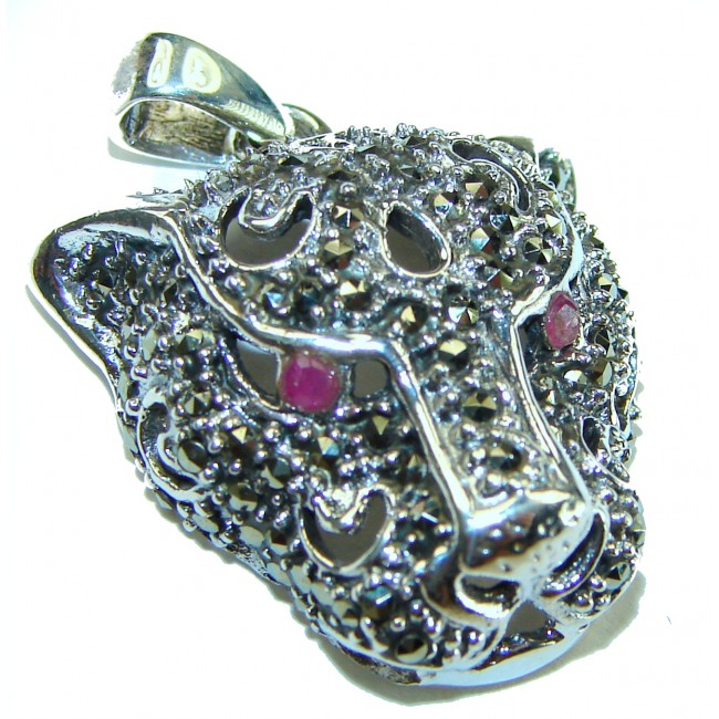 Gephard Natural Marcasite Ruby .925 Sterling Silver handmade pendant