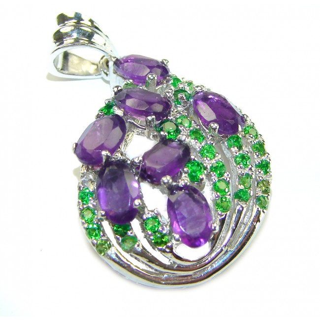 Vintage Design 12.6 carat Amethyst Emerald .925 Sterling Silver handcrafted Pendant