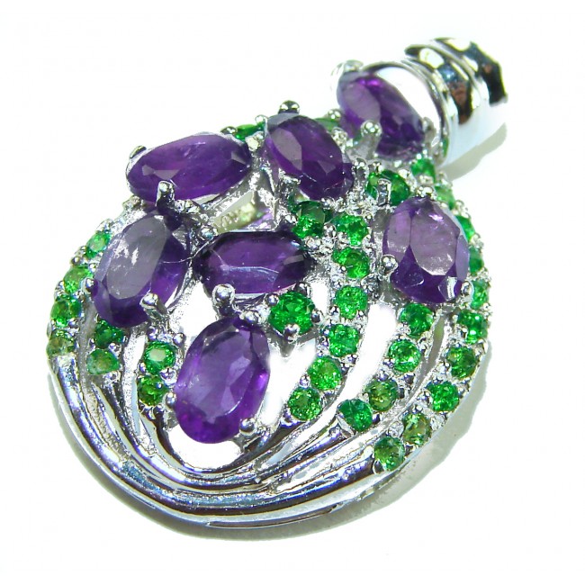 Vintage Design 12.6 carat Amethyst Emerald .925 Sterling Silver handcrafted Pendant