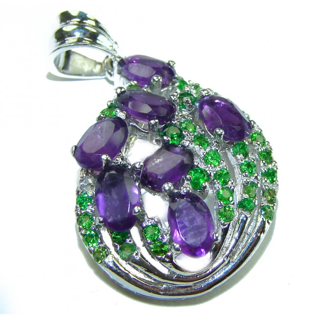 Vintage Design 12.6 carat Amethyst Emerald .925 Sterling Silver handcrafted Pendant