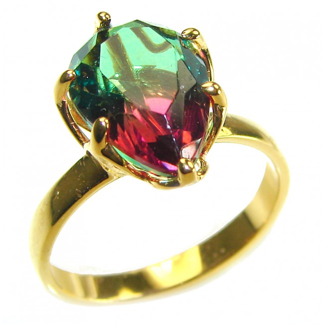 7.9 carat pear cut Brazilian Tourmaline 14K Gold over .925 Sterling Silver Perfectly handcrafted Ring s. 9