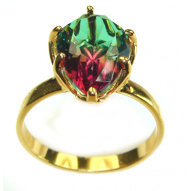 7.9 carat pear cut Brazilian Tourmaline 14K Gold over .925 Sterling Silver Perfectly handcrafted Ring s. 9