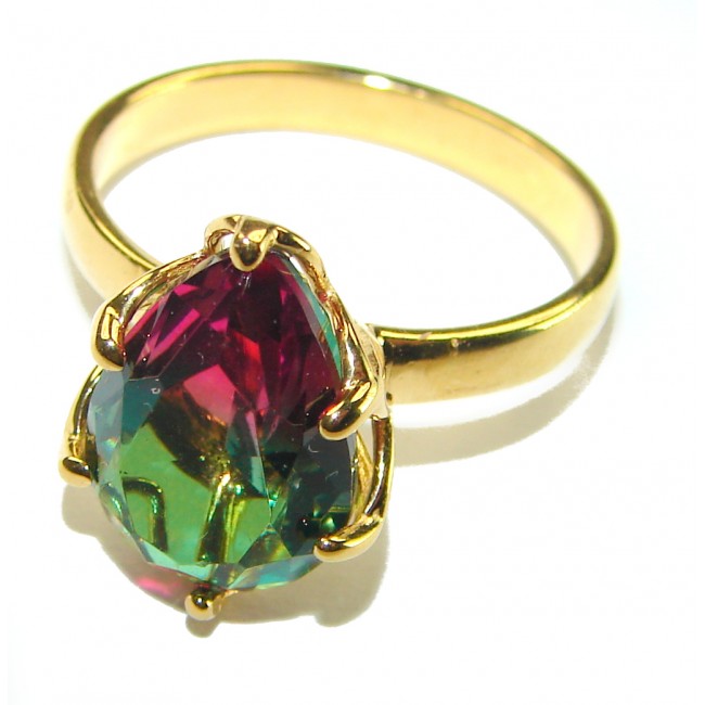 7.9 carat pear cut Brazilian Tourmaline 14K Gold over .925 Sterling Silver Perfectly handcrafted Ring s. 9