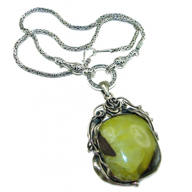 Pure Desire Natural 75.5 carat Moss Prehnite .925 Sterling Silver handcrafted Large necklace