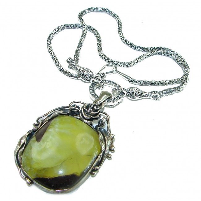 Pure Desire Natural 75.5 carat Moss Prehnite .925 Sterling Silver handcrafted Large necklace