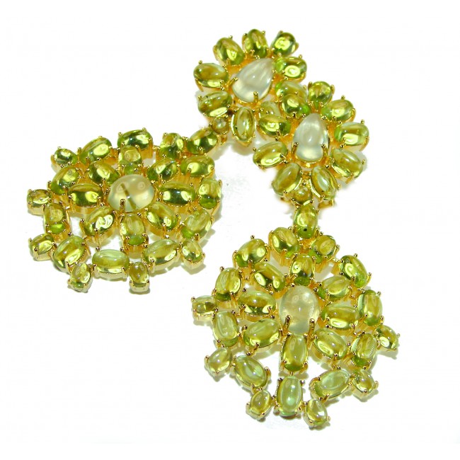 Alessia authentic 41.9 carat Prehnite Peridot 18K Gold over .925 Sterling Silver handmade Large Statement earrings