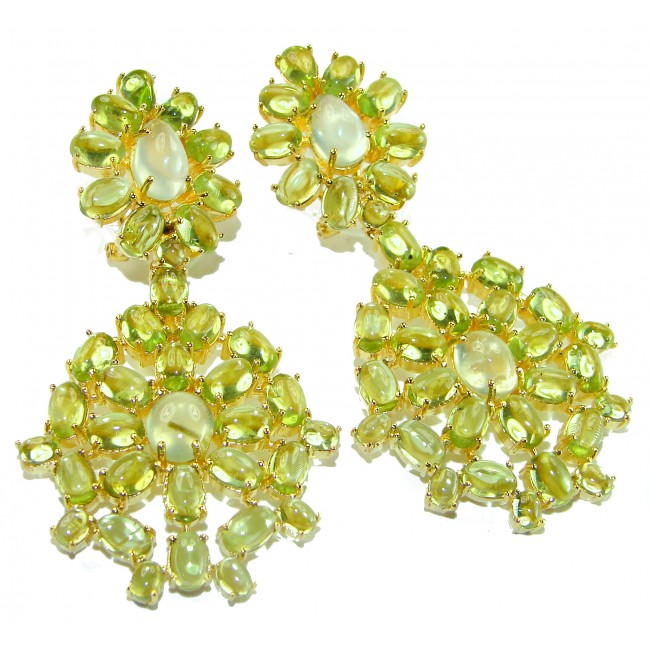 Alessia authentic 41.9 carat Prehnite Peridot 18K Gold over .925 Sterling Silver handmade Large Statement earrings