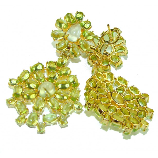 Alessia authentic 41.9 carat Prehnite Peridot 18K Gold over .925 Sterling Silver handmade Large Statement earrings