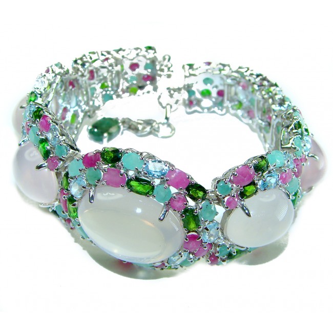 Blooming Roses Natural 155.2 carat Rose Quartz 14K .925 Sterling Silver handmade Bracelet