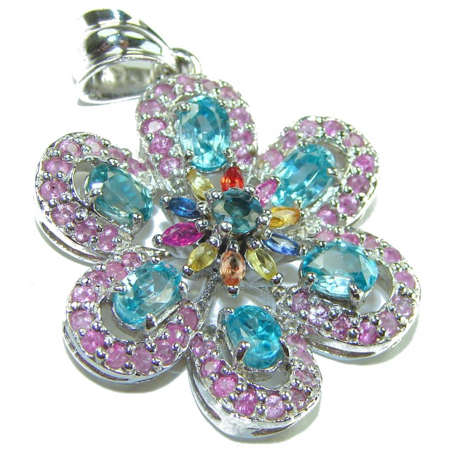 Blue Flower - authentic 10.5 carat Aquamarine .925 Sterling Silver Handcrafted pendant