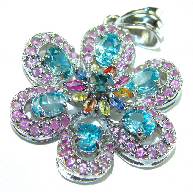 Blue Flower - authentic 10.5 carat Aquamarine .925 Sterling Silver Handcrafted pendant