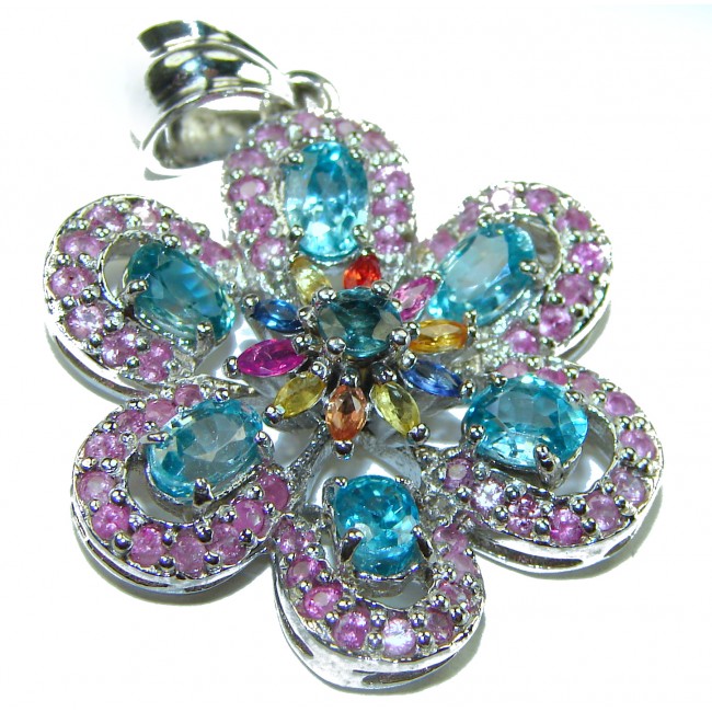 Blue Flower - authentic 10.5 carat Aquamarine .925 Sterling Silver Handcrafted pendant