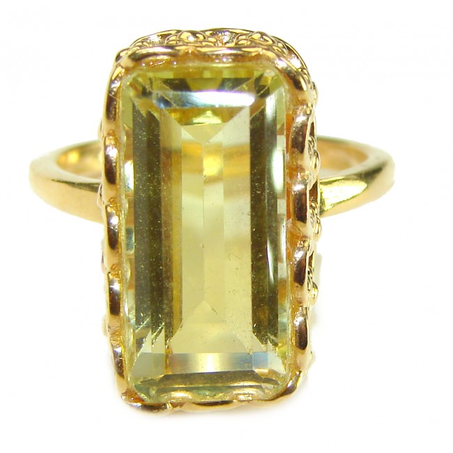 Pure Joy 11.8 carat Genuine Lemon Quartz 14K Gold over .925 Sterling Silver handcrafted ring size 9 1/4