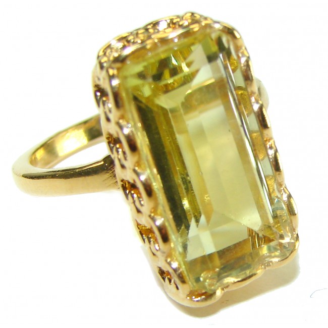 Pure Joy 11.8 carat Genuine Lemon Quartz 14K Gold over .925 Sterling Silver handcrafted ring size 9 1/4