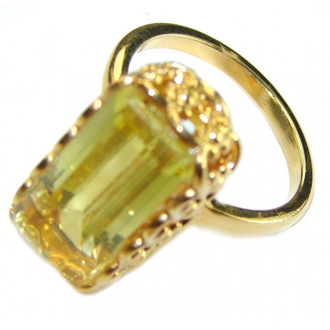 Pure Joy 11.8 carat Genuine Lemon Quartz 14K Gold over .925 Sterling Silver handcrafted ring size 9 1/4