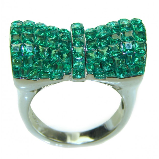 Endlessly Enchanting - Luxurious green Ribbon Authentic Emerald .925 Sterling Silver handmade Statement Ring size 7 1/2