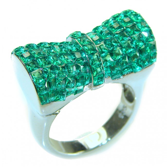 Endlessly Enchanting - Luxurious green Ribbon Authentic Emerald .925 Sterling Silver handmade Statement Ring size 7 1/2