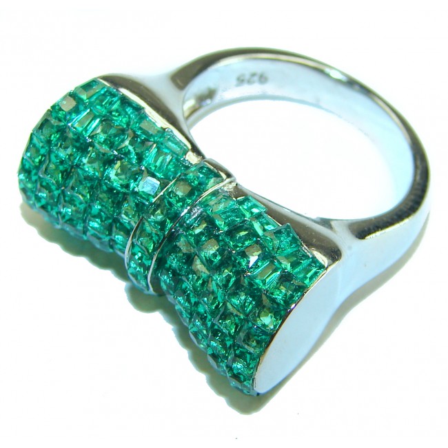 Endlessly Enchanting - Luxurious green Ribbon Authentic Emerald .925 Sterling Silver handmade Statement Ring size 7 1/2