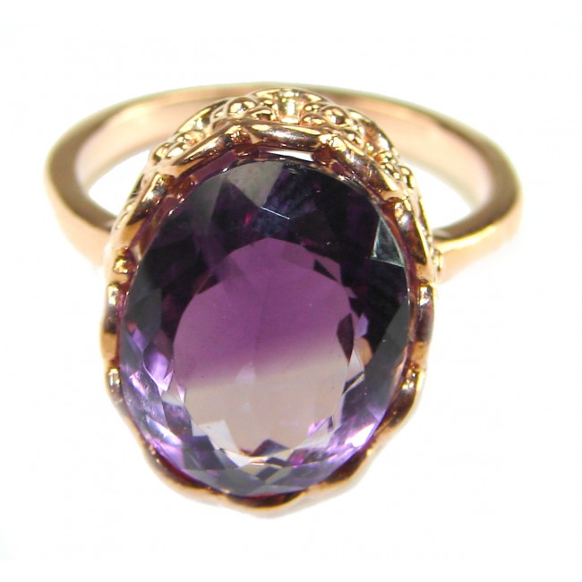 Dramatic design 8.8 carat Amethyst 14K Gold over .925 Sterling Silver Handcrafted Ring size 9 1/4