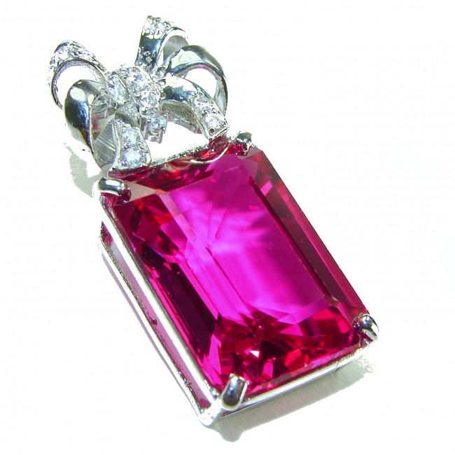 Viviana - Vintage Design 18.5 carat emerald cut Pink Sapphire .925 Sterling Silver handcrafted Pendant