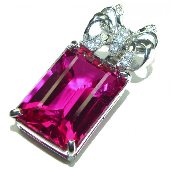 Viviana - Vintage Design 18.5 carat emerald cut Pink Sapphire .925 Sterling Silver handcrafted Pendant