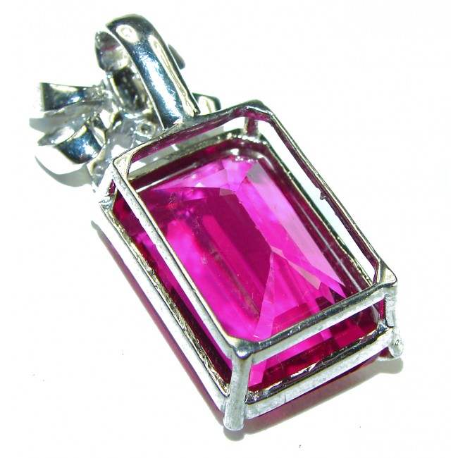 Viviana - Vintage Design 18.5 carat emerald cut Pink Sapphire .925 Sterling Silver handcrafted Pendant