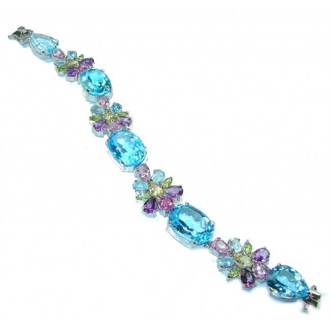 Seaside 165.5 carat Swiss Blue Topaz .925 Sterling Silver handmade Large Statement Bracelet