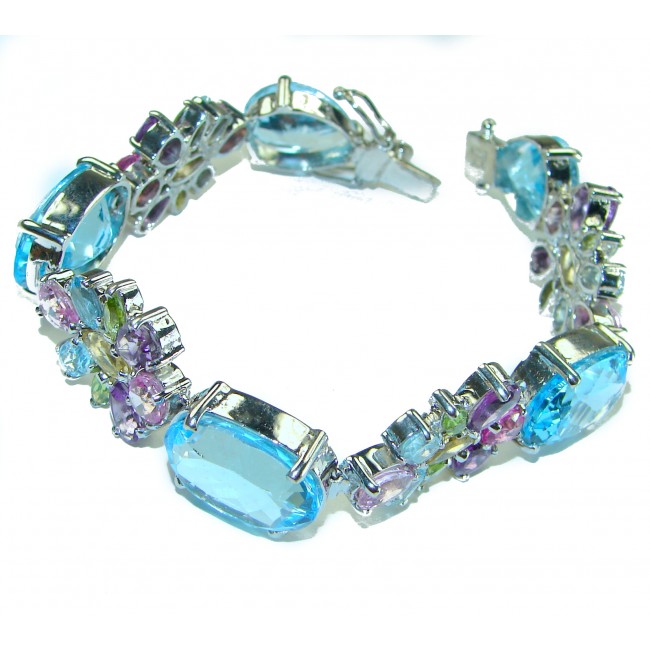 Seaside 165.5 carat Swiss Blue Topaz .925 Sterling Silver handmade Large Statement Bracelet