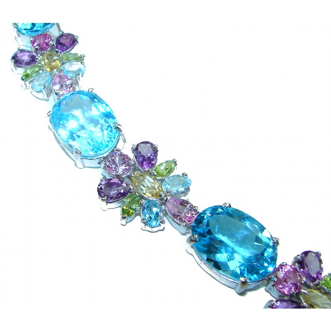 Seaside 165.5 carat Swiss Blue Topaz .925 Sterling Silver handmade Large Statement Bracelet