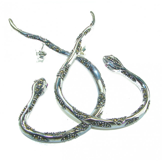 Large Snakes Ruby .925 Sterling Silver wrap Earrings