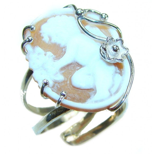 Exquisite oval Cameo .925 Sterling Silver handcrafted Made in Italy Statement ring; s. 7 ADJUSTABLE