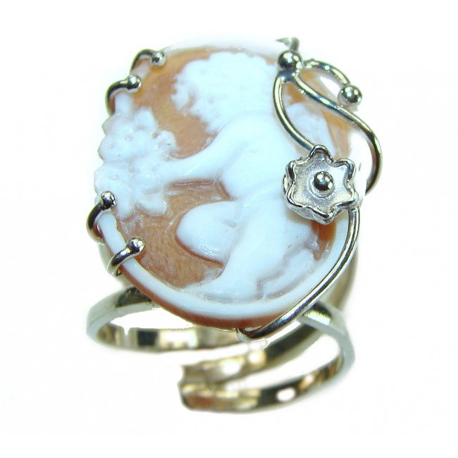 Exquisite oval Cameo .925 Sterling Silver handcrafted Made in Italy Statement ring; s. 7 ADJUSTABLE