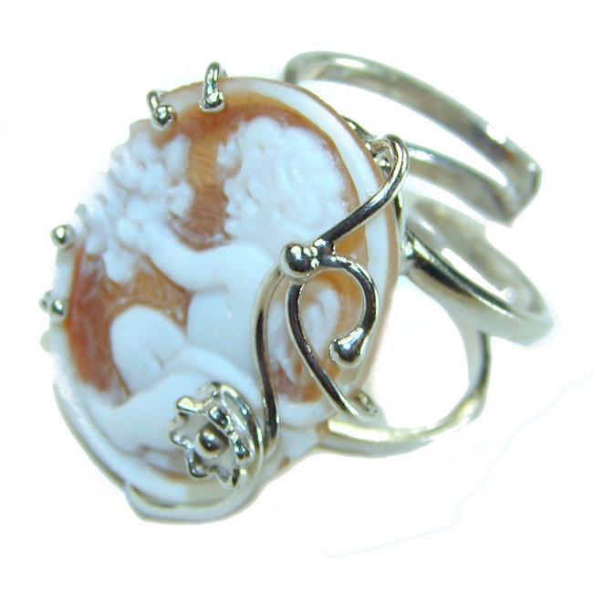 Exquisite oval Cameo .925 Sterling Silver handcrafted Made in Italy Statement ring; s. 7 ADJUSTABLE