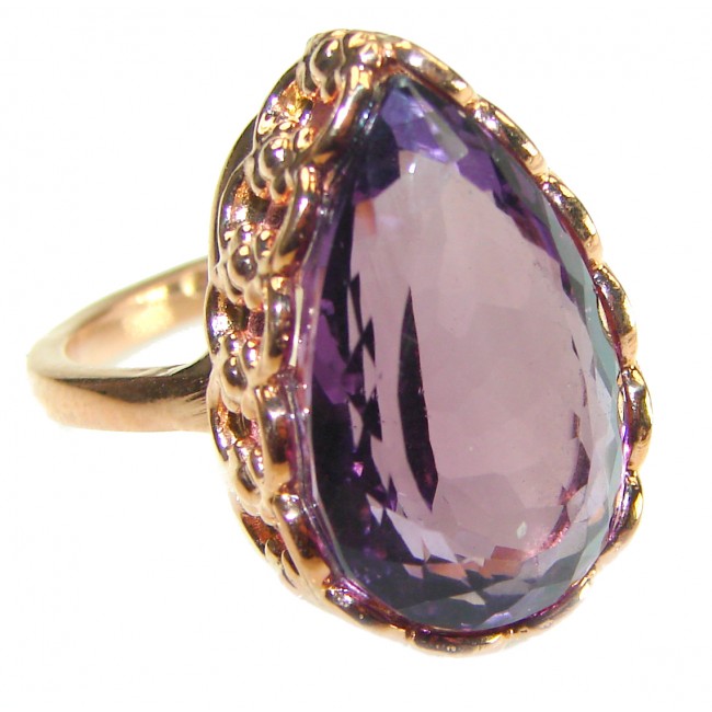 Dramatic design 8.8 carat Amethyst 14K Rose Gold over .925 Sterling Silver Handcrafted Ring size 7 1/2