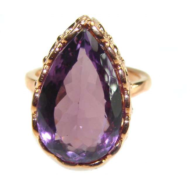 Dramatic design 8.8 carat Amethyst 14K Rose Gold over .925 Sterling Silver Handcrafted Ring size 7 1/2