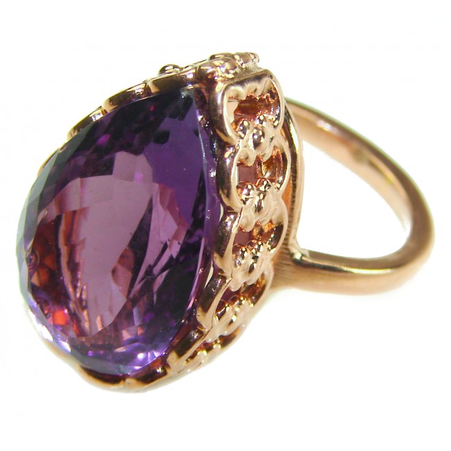 Dramatic design 8.8 carat Amethyst 14K Rose Gold over .925 Sterling Silver Handcrafted Ring size 7 1/2