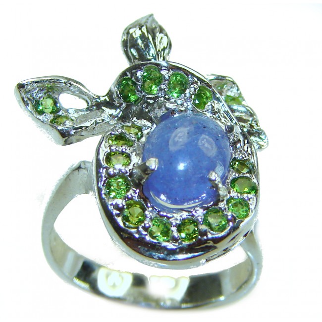 Luxurious 3.8 carat Natural Tanzanite Emerald .925 Sterling Silver handmade Ring size 7 1/2